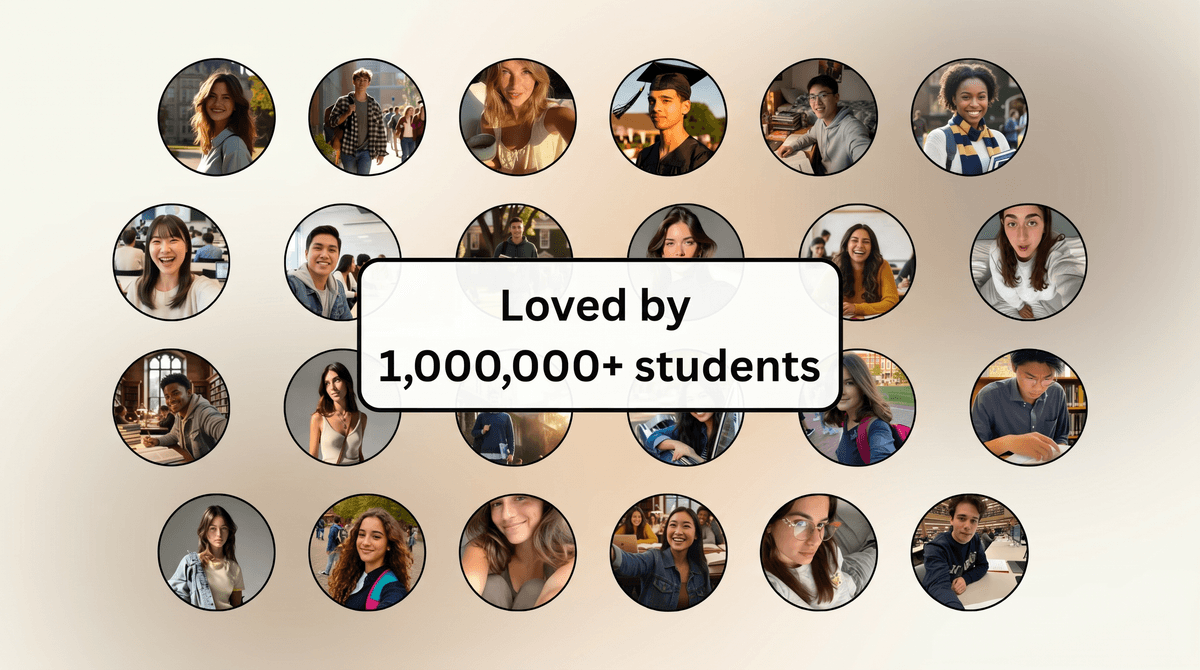 Loved by 250,000+ students - showing diverse student portraits